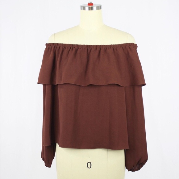 ARITZIA WILFRED Long Sleeve Off Shoulder Morel Blouse in Eggplant Colour - Picture 1 of 9